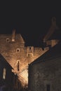 Vertical low angle shot of the famous castle Aggstein in Austria at night Royalty Free Stock Photo