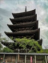 Vertical low angle shot of the Hokanji Temple in Kyoto, Japan