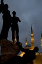 Vertical low angle shot of the  Martyrs' monument in front of the Mohammad Al-Amin Mosque, Beirut Royalty Free Stock Photo