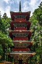 Vertical low angle shot of the pagoda at Toshogu Shrine captured in Nikko, Japan