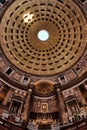 Vertical low-angle shot of the Pantheon's dome. Rome, Italy. Royalty Free Stock Photo