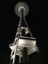 Vertical low angle shot of Space Needle Seattle, USA at night