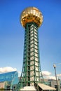 Vertical low angle shot of a Sunsphere historical landmark in downtown Knoxville, Tennessee Royalty Free Stock Photo