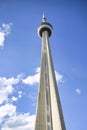 A vertical low angle shot of a tall tower in toronto