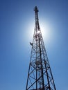 Vertical low angle view of cellular or mobile network tower Royalty Free Stock Photo