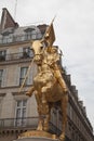 Vertical low-angle view of the gilded bronze statue of Joan of Arc on Rue de Rivoli Royalty Free Stock Photo