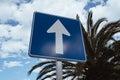 Traffic sign, mandatory direction with blue sky