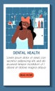 Vertical mobile application template. Dental health daily care concept. Young african dark skinned woman flossing her Royalty Free Stock Photo