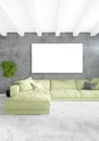 Vertical modern interior bedroom or living room with eclectic wall and empty frame for copyspace drawing. 3D rendering Royalty Free Stock Photo