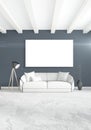 Vertical modern interior bedroom or living room with eclectic wall and empty frame for copyspace drawing. 3D rendering Royalty Free Stock Photo