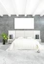 Vertical modern interior bedroom or living room with eclectic wall and empty frame for copyspace drawing. 3D rendering Royalty Free Stock Photo