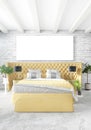 Vertical modern interior bedroom or living room with eclectic wall and empty frame for copyspace drawing. 3D rendering Royalty Free Stock Photo