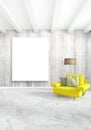 Vertical modern interior bedroom or living room with eclectic wall and empty frame for copyspace drawing. 3D rendering Royalty Free Stock Photo