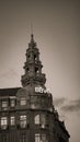 Vertical monochrome shot of a beautiful building in Porto, Portugal