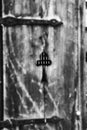 Vertical and monochrome shot of an old wooden door Royalty Free Stock Photo