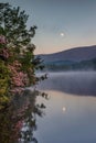 Vertical Moon and Mist Over Price Lake North Carolina Royalty Free Stock Photo