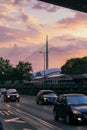 Vertical of Most na Adi at sunset purple clouds sky background trees around