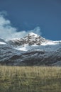 Vertical mountain landscape with first autumn snowfall