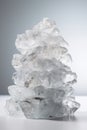 vertical mountain of pieces of transparent crushed ice on a light background