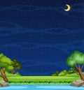 Vertical nature scene or landscape countryside with forest riverside view and blank sky at night