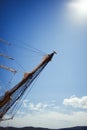 Vertical nautical background of beautiful sailboat with negative