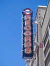 Vertical: neon sign of Waterloo Records, the recorded music store of Austin, Texas since 1982