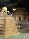 Nighttime View of Piazza del Popolo Fountain and Twin Church, Rome Royalty Free Stock Photo