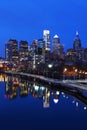 Vertical night scene of the city of Philadelphia skyline Royalty Free Stock Photo