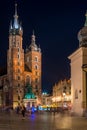 Vertical night view of the Church of St. Mary in Krakow