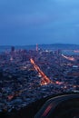 Vertical night view of San Francisco, California city center Royalty Free Stock Photo