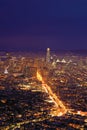 Vertical night view of San Francisco city center Royalty Free Stock Photo