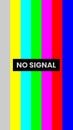 Vertical no signal television screen with classic color bars and warning message, retro broadcast test pattern illustration Royalty Free Stock Photo