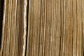 Vertical old aged yellow book pages close up macro shot Royalty Free Stock Photo