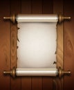 Vertical old scroll paper on wooden background Royalty Free Stock Photo