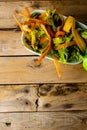 Vertical overhead of organic fruit and vegetable food waste in kitchen composting bin Royalty Free Stock Photo