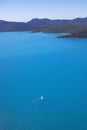 Vertical panorama aerial of sailing boat in Whitsu