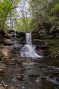 Vertical Panorama: A Breathtaking Pennsylvania Waterfall Enveloped by Green Foliage and Rocks