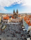 Vertical panorama of the old town square in Prague, Czech Republic, with the gothic style Tyn Church Royalty Free Stock Photo