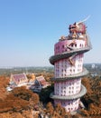 Vertical panoramic aerail view of amazing Wat Samphran, the dragon temple, Thailand