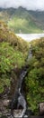 Vertical panoramic view of mountain stream flowing into glacial valley of Franz Josef Glacier National Park Royalty Free Stock Photo