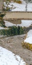 Vertical Park in Salt Lake City with a bridge and stream amid the snow in winter