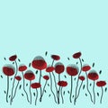 Vertical pattern stylized poppies on a blue background in boho style Royalty Free Stock Photo
