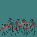 Vertical pattern of stylized poppies on a dark blue background in boho style Royalty Free Stock Photo