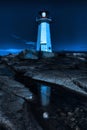 Vertical of Peggys Cove Lighthouse, Nova Scotia at night