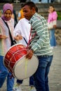 Vertical of people playing halay with drum and zurna on Ten-eyed bridge in Diyarbekir, Turkey