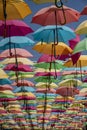 Endless display of colorful umbrellas