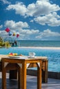 Vertical photo of amazing view in the pool in cloudy day Royalty Free Stock Photo