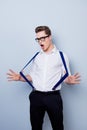 Vertical photo of attractive young playful flirty excited man in Royalty Free Stock Photo