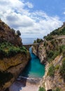 Vertical photo. Bay of Fiordo di furore beach. Incredible beauty panorama of a mountains paradise. The rocky seashore of southern Royalty Free Stock Photo