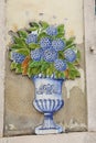 Vertical photo of blue and white traditional decorative painted tiles